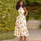 Half Turtleneck Floral Printed A line Dress for